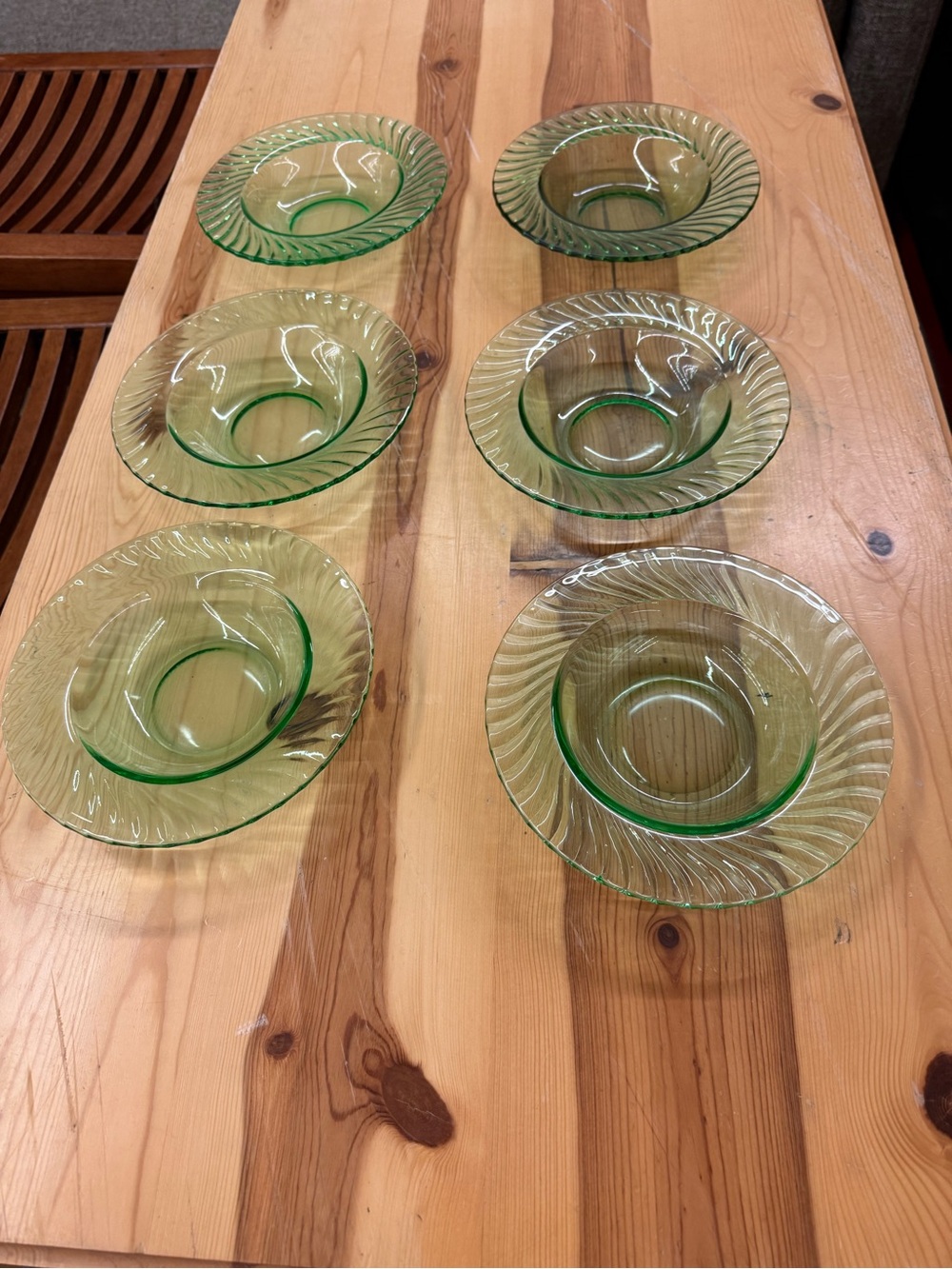Set of 6 green Depression-style 7” plates